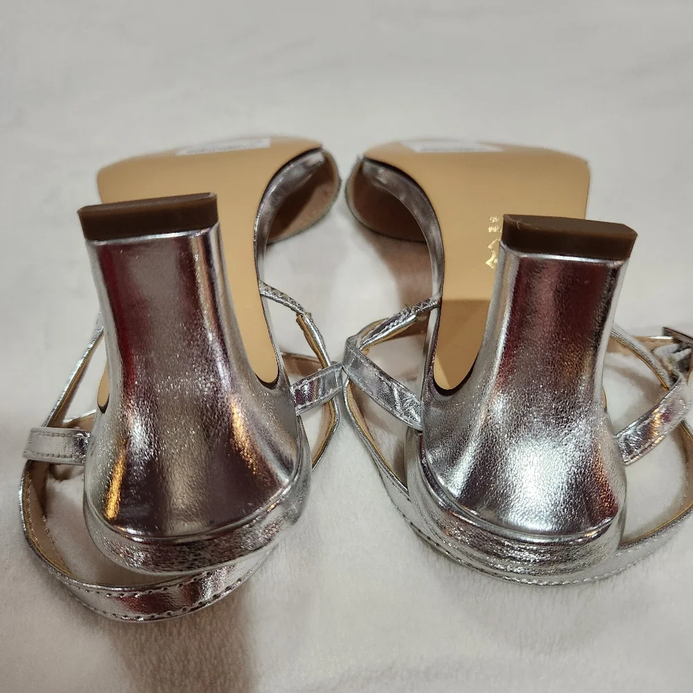 Nina Noga Silver Metalic Foil Evening Sandals, New in Box, Size 5 - Picture 5 of 9